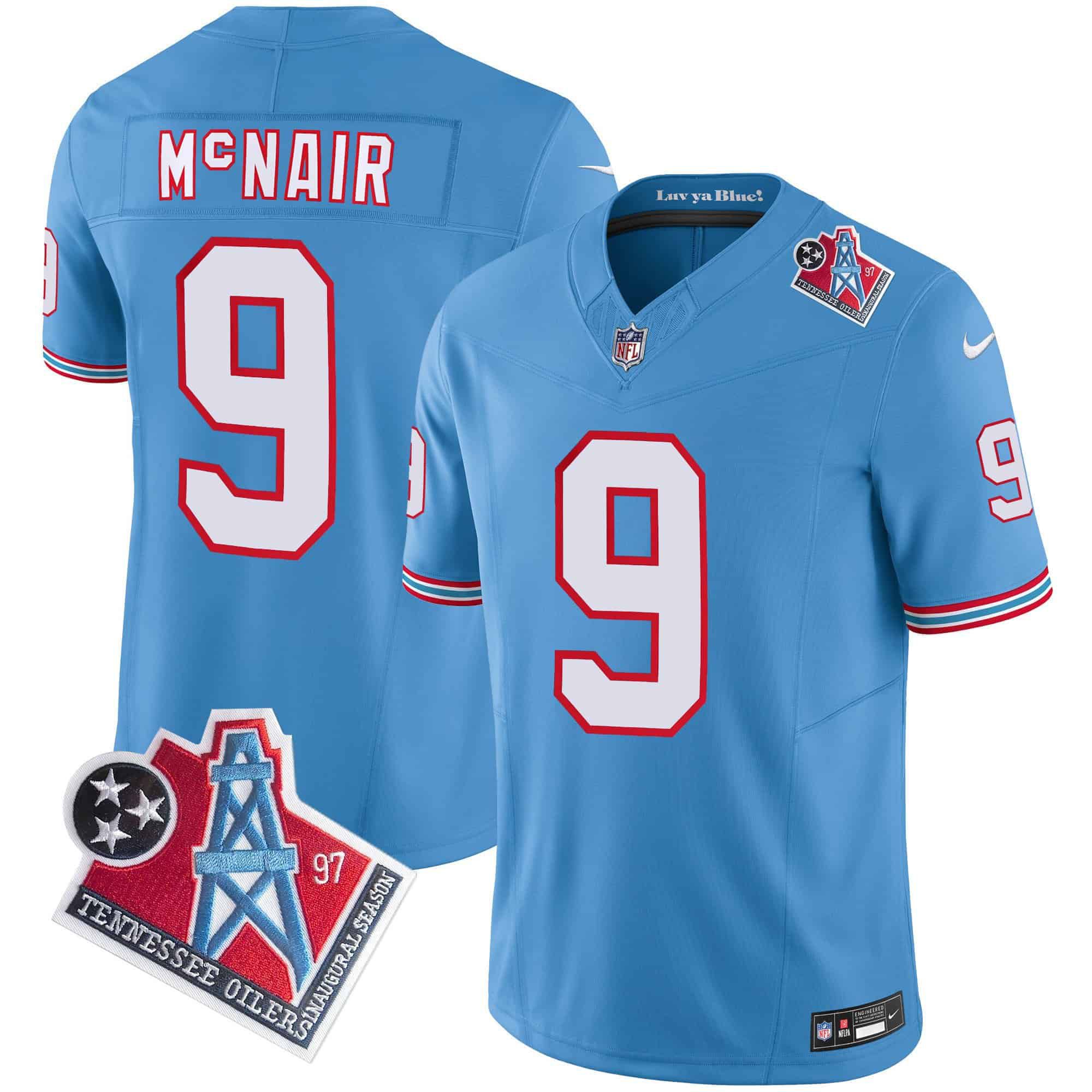 Men Tennessee Titans 9 Mcnair Light Blue 1997 Throwback 2024 Nike Limited Vapor NFL Jersey